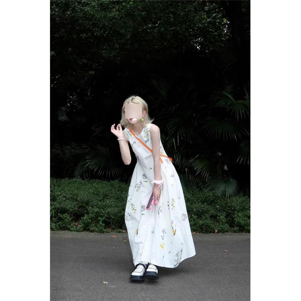 

Sleeveless vest floral dress women s clothing spring and summer elegant new niche temperament long dress XL- (recommended 110-60kg)