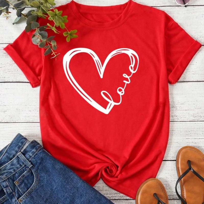 Love Heart Printed Trend Women Fashion Clothing Graphic T-shirts Clothes Print Female Shirt Short Sleeve Lady Casual Tee