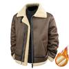 Men's Fur-Lined Cotton-Padded Leather Motorcycle Jacket with Lamb Wool - Trendy Winter Wear