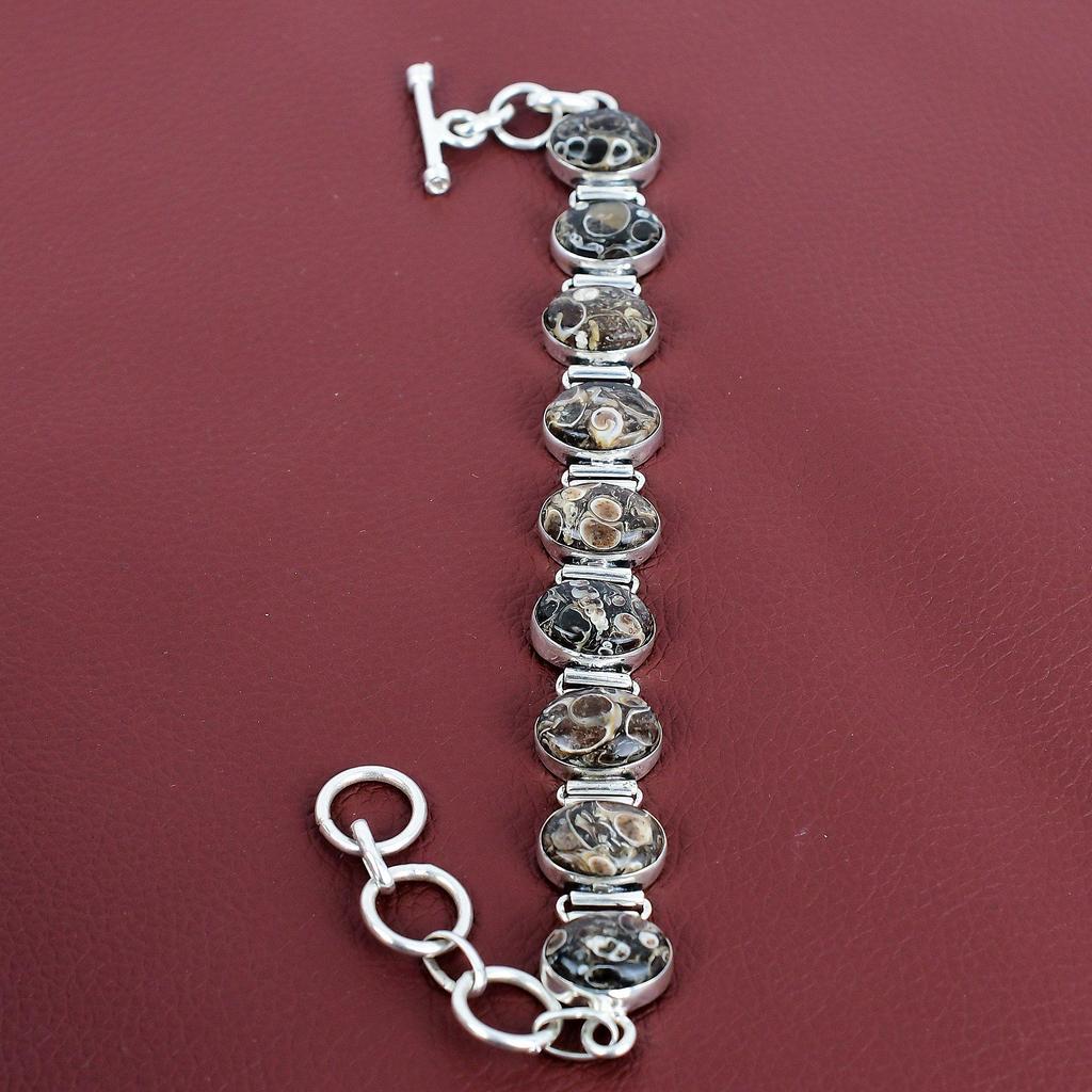 Turritella Agate Bracelet Gemstone Jewelry 925 Sterling Silver Bracelet Adjustable Chain Handmade Bracelet Brand New Jewelry Gifts for Women
