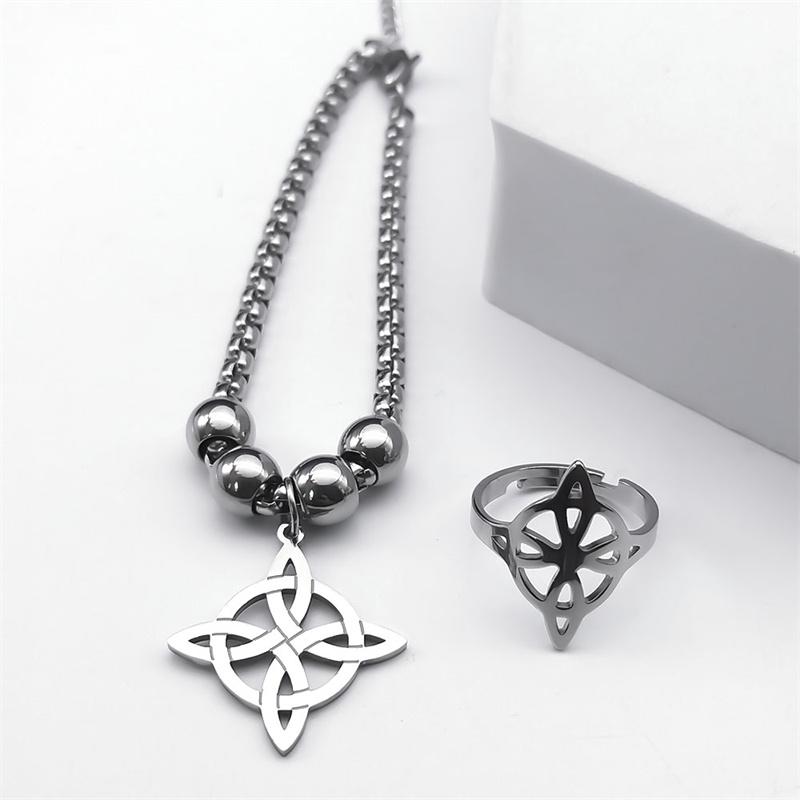 Stainless Steel Zircon Set Witch Irish Celtic Knot Wicca Pendant Necklaces for Women Men Earring Bracelet Ring Nudo De Bruja