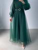 2024 Elegantes Damenkleid mit hohem Halsausschnitt, Netzstoff, schlankmachend, Laternenärmel
