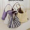 Original Slack Canvas Accompanying Bag Women's Vacation Wind Striped Computer Bag Student Commuter Shoulder Bag Tote Big Bag