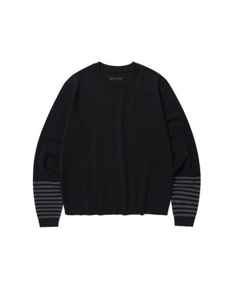 Iseuteuseobiseusyab Waist Stripe Relaxed Round Knit - Black
