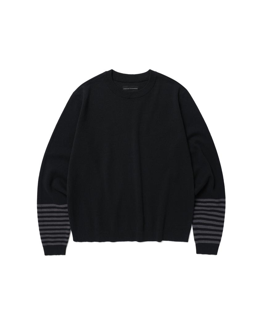 Iseuteuseobiseusyab Waist Stripe Relaxed Round Knit - Black