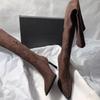 Pointed Toe Over The Knee Boots Suede Skinny Women's Tall Boots Side Zipper