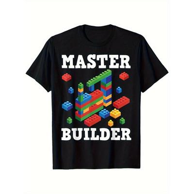European Sizes Boys' "Master Builder" Colorful Block Design T-Shirt | Regular Fit, Crew Neck, Short Sleeves, Casual Style,