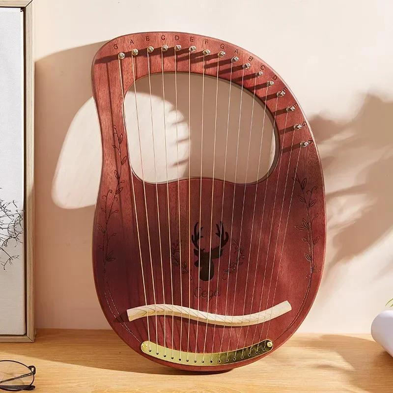 16 Strings Lyre Harp Mahogany Wood Harp Piano Stringed Musical Instrument with Tuning Wrench Spare Strings