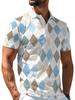 1pc Men'S Short Sleeve Polo Shirt, Multi-Size Available, Collar Button Design, Plaid Print White Lapel Short Sleeve Top, Suitable for Hiking And