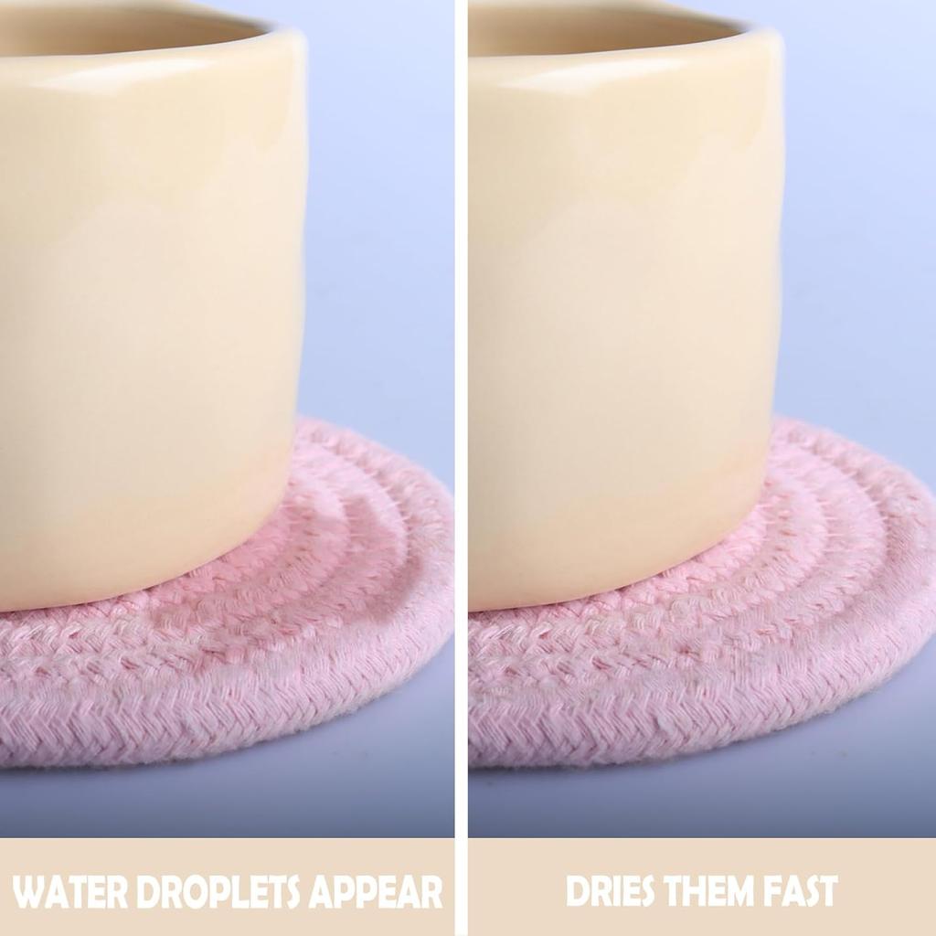 4.8" Sakura Pink Cotton Coasters for Drinks Set of 2 – Soft Absorbent Fabric Drink Pads for Coffee Cups, Boho Pastel Mug Mats for Desk, Nightstand,