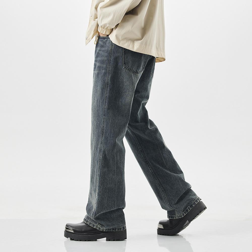 American vibe high street micro-horn blue jeans men's loose straight trousers trendy brand ruffian pants denim