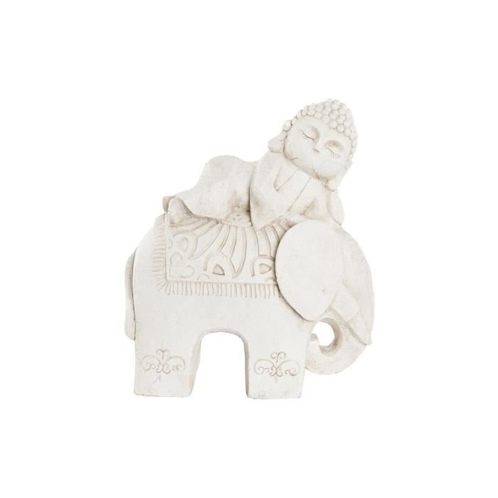 Figurine Décorative - Élégance - Éléphant Blanc - Finition Vieillie - Magnésie - 42 X 24 X 46 Cm