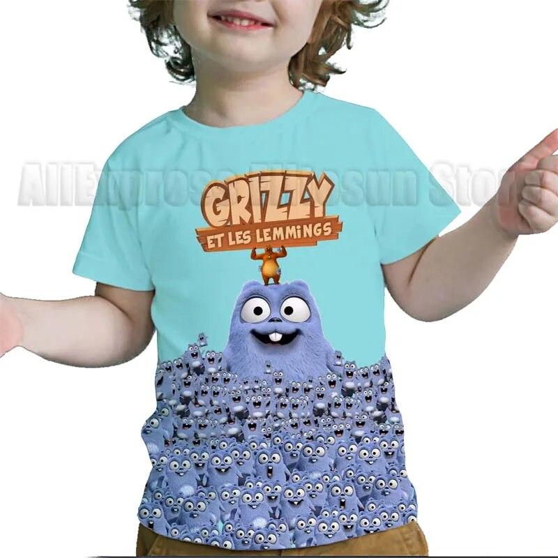 Camisetas con estampado 3D de Grizzy y los Lemmings para niños, camisetas de dibujos animados para niños y niñas, camisetas de Anime, camisetas de calle