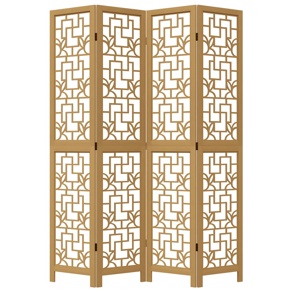 Vidaxl Room Divider, 4-Panel, Brown, Solid Paulownia Wood