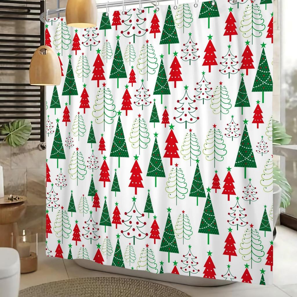Christmas Tree Shower Curtain Green Red Xmas Trees Shower Curtains For Bathroom Decorations New Year Holiday Bathroom Curtain