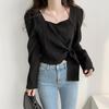 Korean Chic Square Neck Lace-up Long Sleeve Retro Shirt