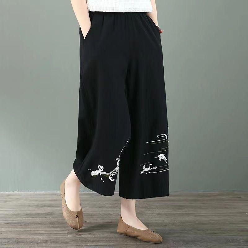 Summer New Cotton and Hemp Haren Pants Women's Loose Large Casual Pants Thin Checkered Nine Quarter Pants