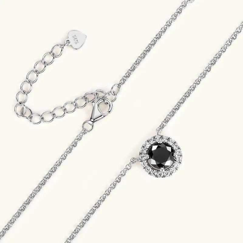 1CT Black Moissanite Necklace for Women Original 100% 925 Sterling Silver Pendant Classic Clavicular Chain Luxury Jewelry
