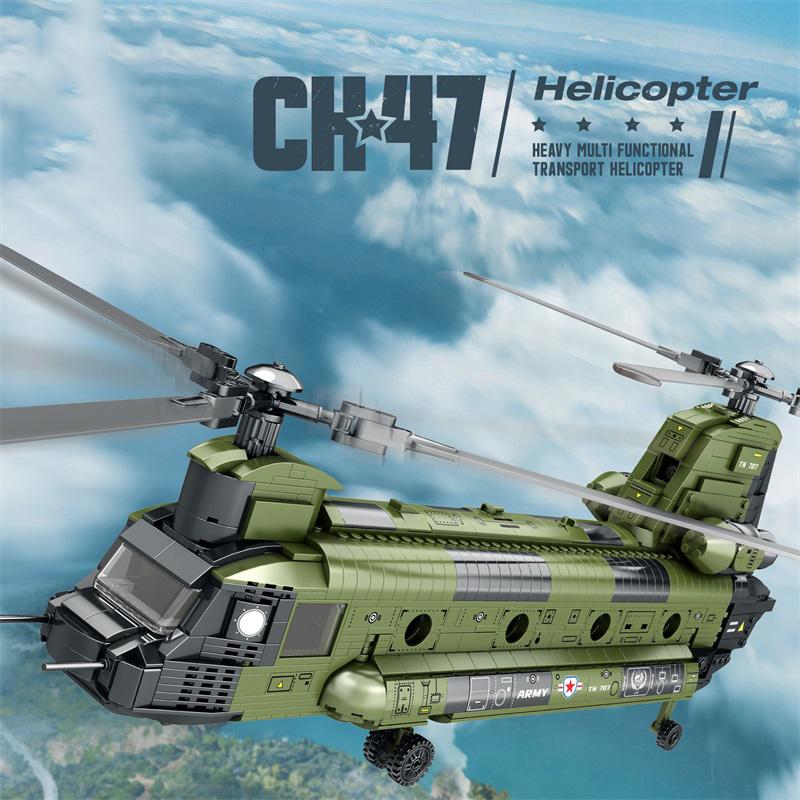1451KS CH-47 Chinook Transportní letadlo Stavebnice Vojenský ozbrojený vrtulník Stíhací model Kostky Dětské hračky Sváteční dárky