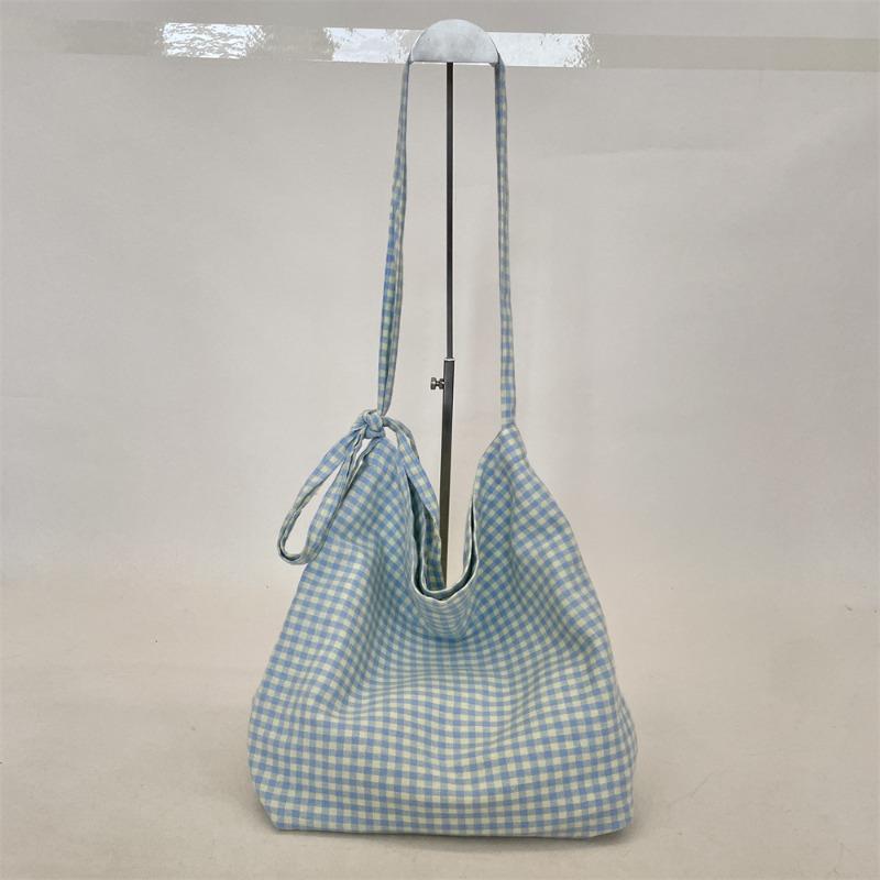 

Spring largecapacity plaid canvas bag shopping bag student shoulder bag class bag portable messenger bag
