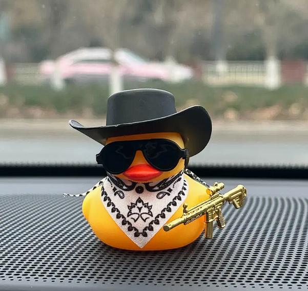 Car Duck Car Rubber Dashboard Decorations Ornament Yellow Duck With Mini Swim Ring Sun Cowboy Hat Necklace For Rubber Duck
