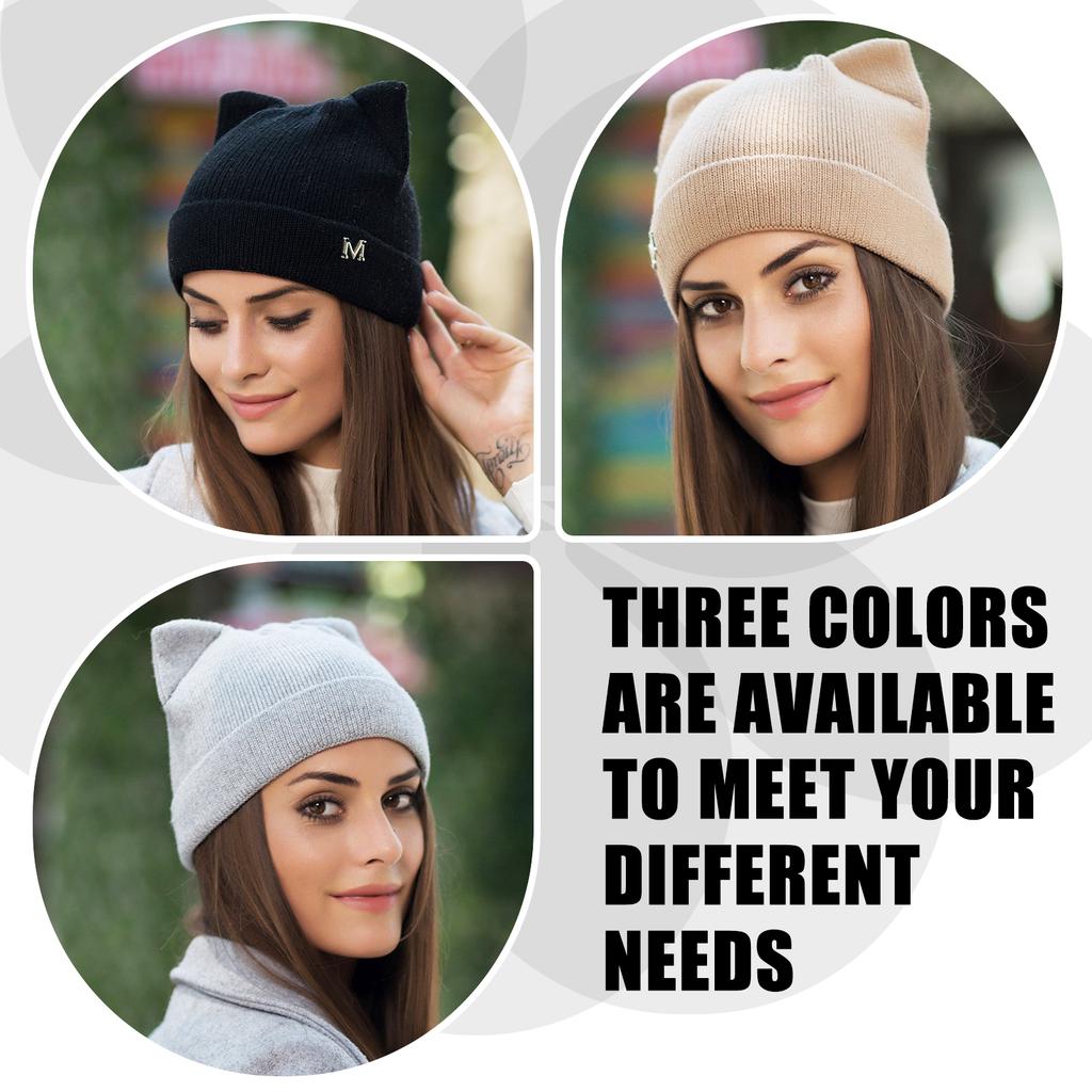 Warm Knitted Bonnet Cap With Cute Cats Ears Design, Soft Breathable Pullover Hat Headwear For Cold Weather