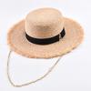 Natural Raffia Straw Hats for Women Fashionable Metal RB Letter Sun Hat Outdoor Holidays Beach Sun Protection Hat