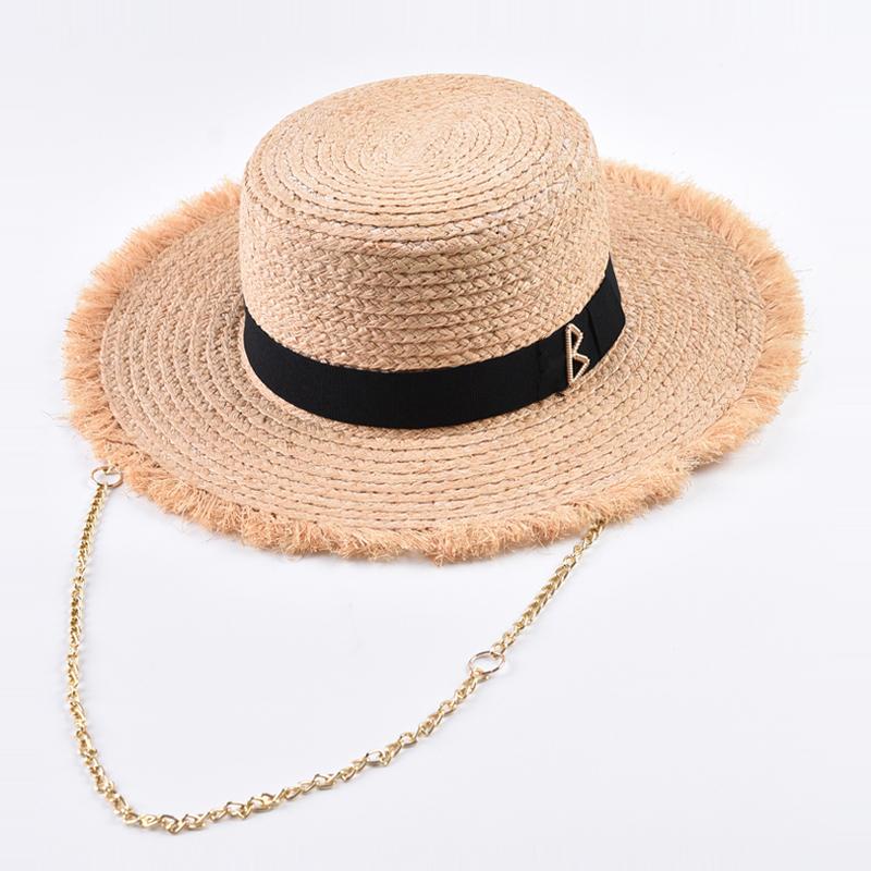 Natural Raffia Straw Hats for Women Fashionable Metal RB Letter Sun Hat Outdoor Holidays Beach Sun Protection Hat