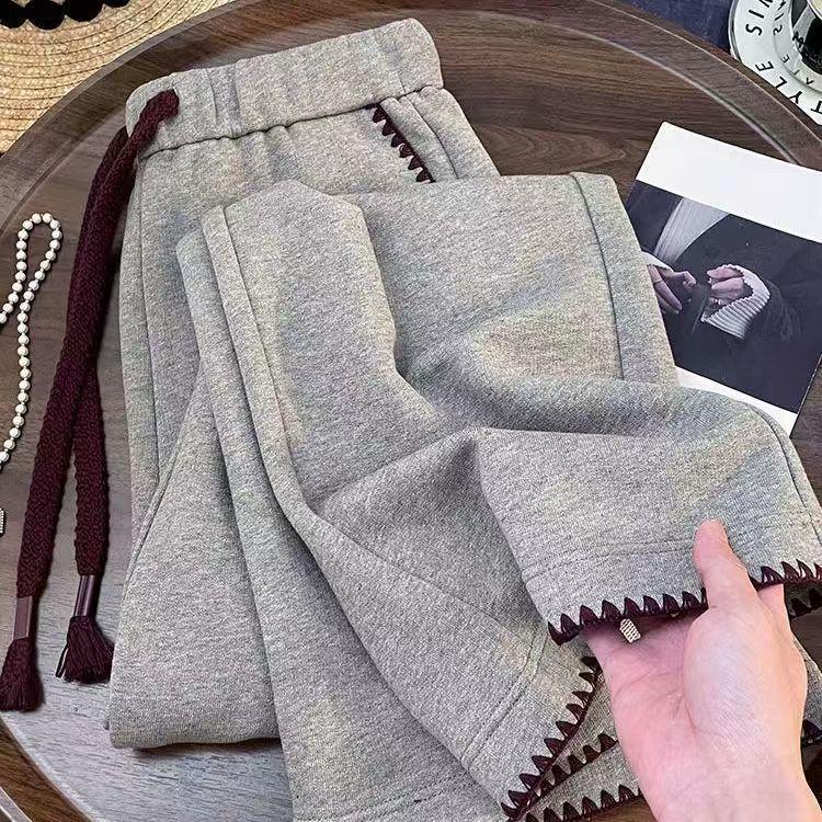 

Spring/Summer Plus Size Drawstring Wide Leg Sweatpants for Men and Women - Slimming Straight-Leg Casual Pants L (80-110 Jin Recommendation) серый