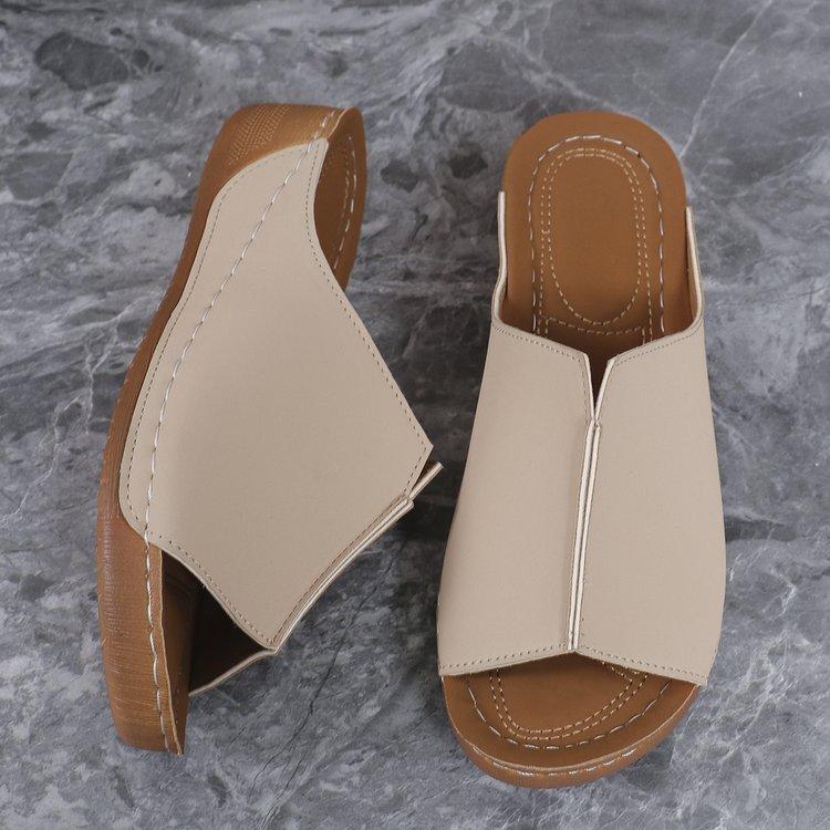 

2025 foreign trade large size summer new slope heel fashion simple light pedal fashion sandals slippers women 43 хаки