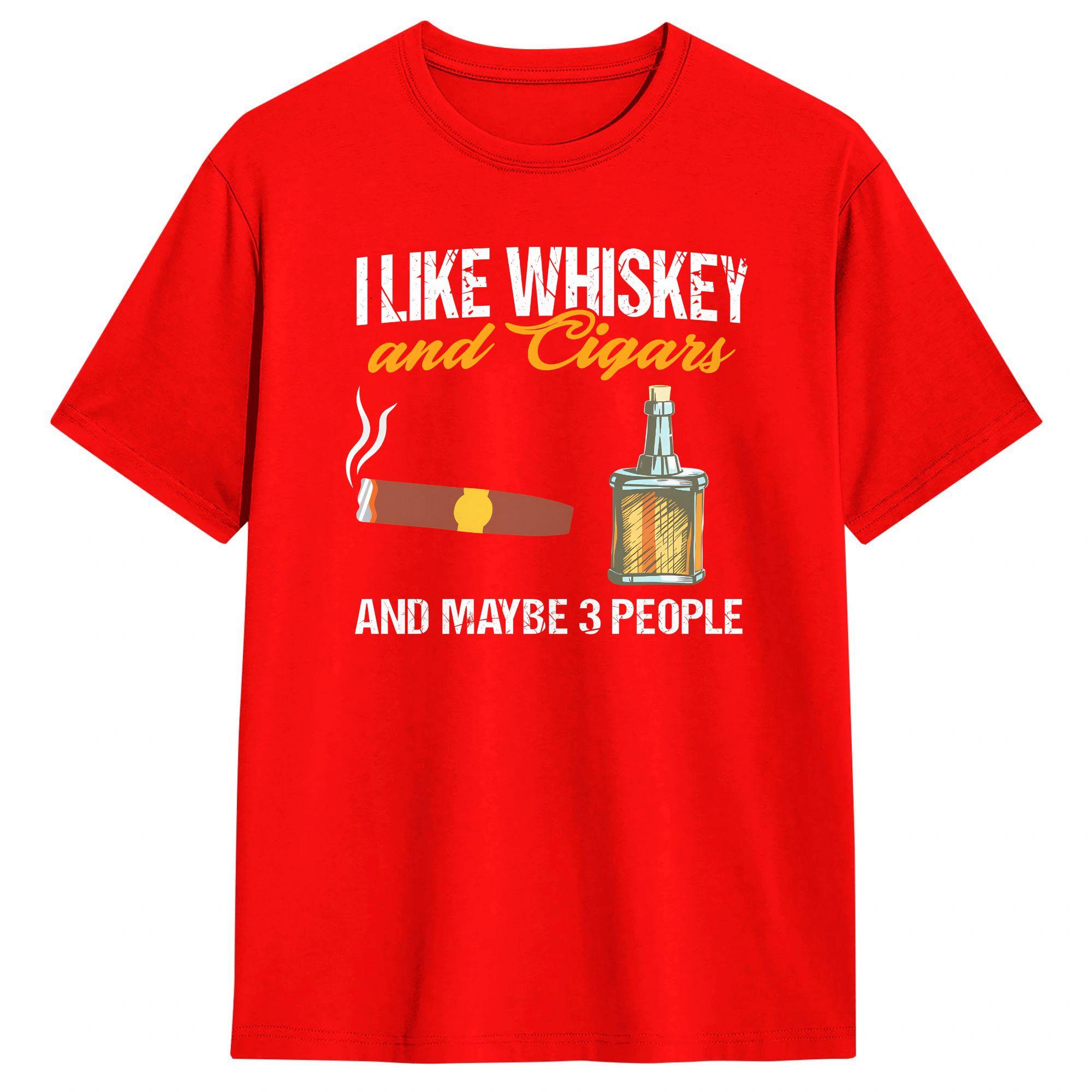 

Summer I Like Whiskey and Cigars and Maybe 3 People Leisure T Shirts Cotton Tshirt for Men Y2K Funny Short Sleeve Tops S