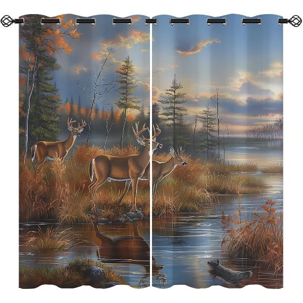 Whitetail Deer Blackout Curtains for Girls Boys Home Decor, Forest Hunting Wildlife Autumn Nature Grommet Thermal Insulated Drapes Darkening Window
