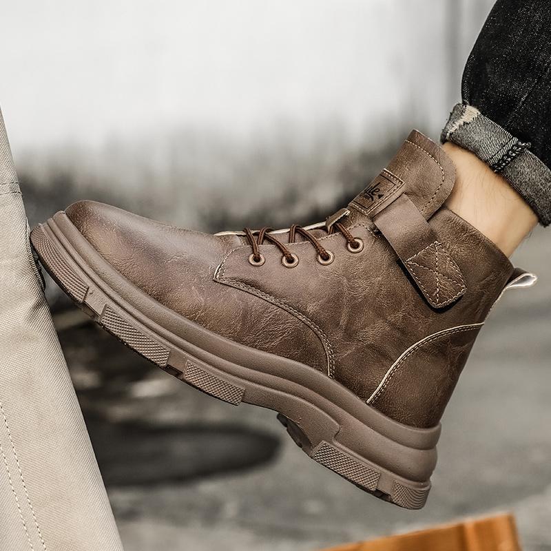 Ankle Boots Men's Casual Shoes Platform Sports Shoes Leather Shoes Fashion Round Toe Motorcycle Boots Man Casual Shoes Safety