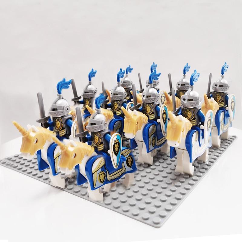 Middeleeuws Militair Kasteel Soldaat Rode Draken Ridders Koning Leo's Kasteel Paarden Figuren Bouwstenen Blokken Speelgoed voor Kinderen 10 stuks/Partij