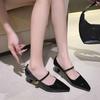 Retro patent leather square head temperament word with high heels women's thick heel single shoes medium heel not tired feet