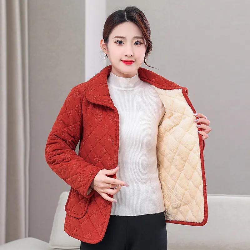 Winter Plus Velvet Thickened Plus Velvet Padded Jacket Plus Size Women's Crystal Velvet Padded Jacket Solid Color Warm Padded Jacket