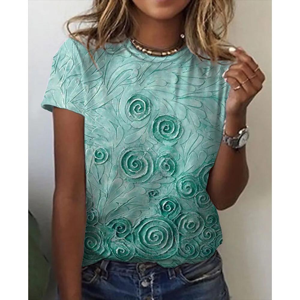 Flower Butterfly T-Shirts Floral 3D Print Women's Short Sleeve Round Neck T Shirt Harajuku Casual Tees Y2k Tops Female Clothing