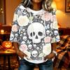 Women's Halloween Print Hooded Top, Loose Fit Casual 3/4 Sleeve Pullover Shirt