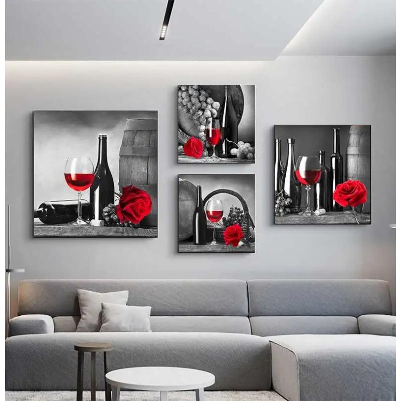 Kitchen Wall Art Decor Pictures Red Wine Glass Rose Painting On Canvas Poster and Prints Home Decoration Dining Room Restaurant