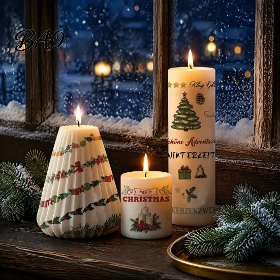 Easy Apply Candle Stickers Christmas Transfer Stickers, DIY Holiday Craft Supplies, Waterproof Atmospheric Home Decor Decorative Decals for Making And