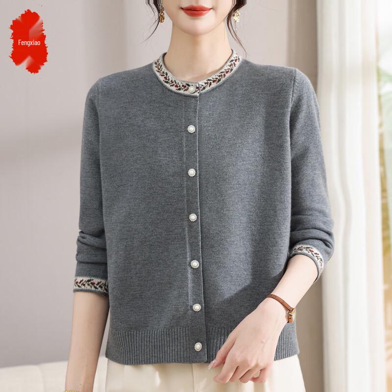 Elegant Knitted Cardigan Jacket for Middle-Aged Women XL