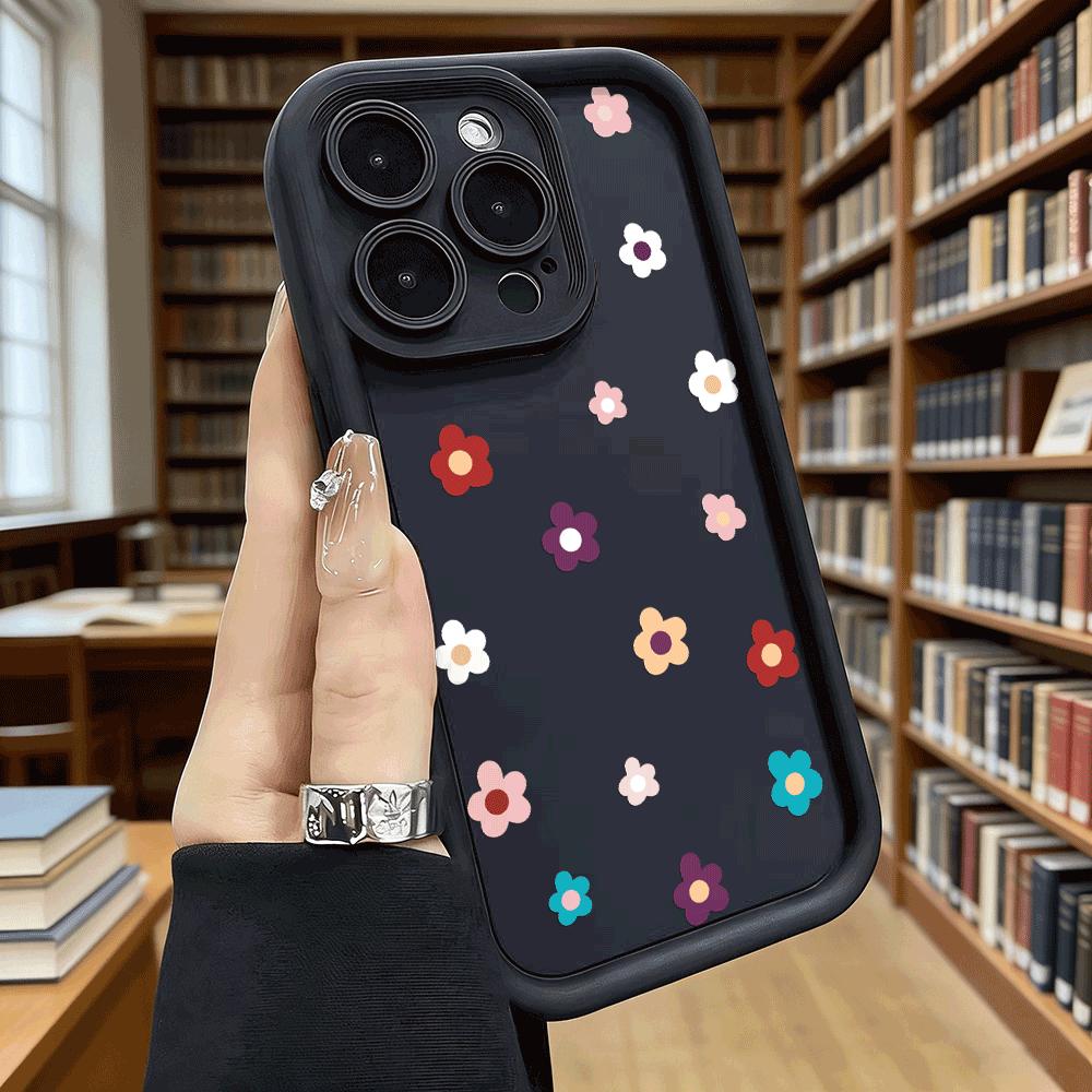 Minimalist Colorful Flowers Soft TPU Phone Case for iPhone 17 16 15 14 13 12 11 Pro Max Plus Shockproof Anti-Slip Cover