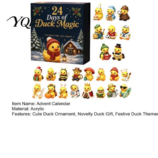 Collectible Duck Figures for Holidays Advent Calendar, 24-Day Christmas Countdown Box with Cute Acrylic Lover Present Toy, Tree Hanging Decor, Holiday
