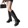Sheepskin Version~ Retro But Knee Boots Women's Thick Heel Knight Western Cowboy Boots Show Legs Thin Fashion Boots