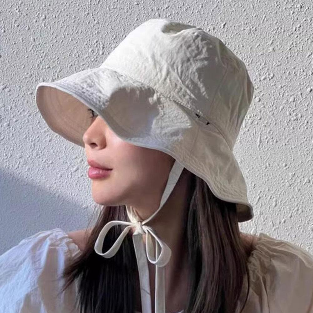 Simple Solid Color Sunscreen Bucket Hat Summer Breathable Adjustable Fisherman Hat For Women Outdoor Travel Wide Brim Sun Hat