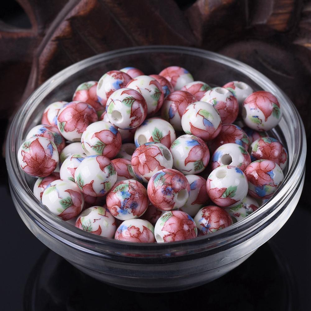 

20 шт. Круглые бусины-разделители из керамического фарфора с цветочными узорами, 10 мм, 12 мм, лот для DIY поделок, браслетов, аксессуары для изготовления ювелирных изделий 10mm-20pcs
