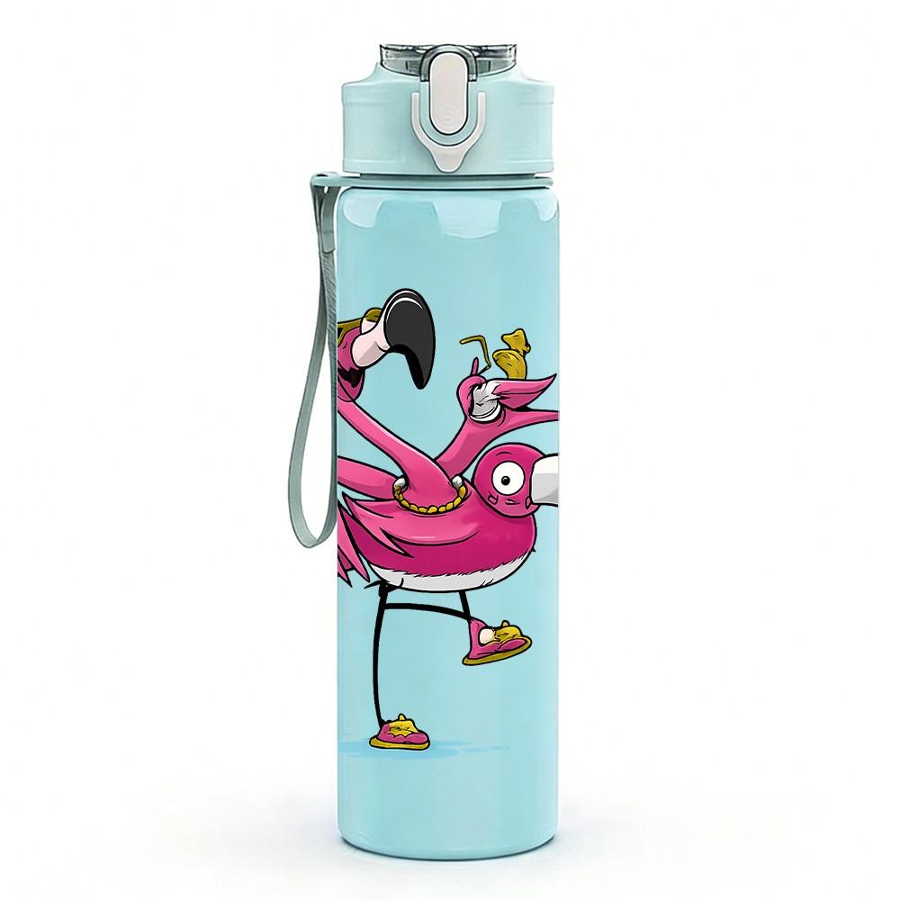 1PC Tropical Flamingo Art 750ml Color Plastic Sports Water Bottle Leakproof Flip Straw Lid Suitable for Sports Office Home Use
