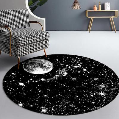 Black Starry Sky Round Carpet Modern Living Room Bedroom Study Floor Mat Star and Moon Illustration Beautiful Room Floor Decor