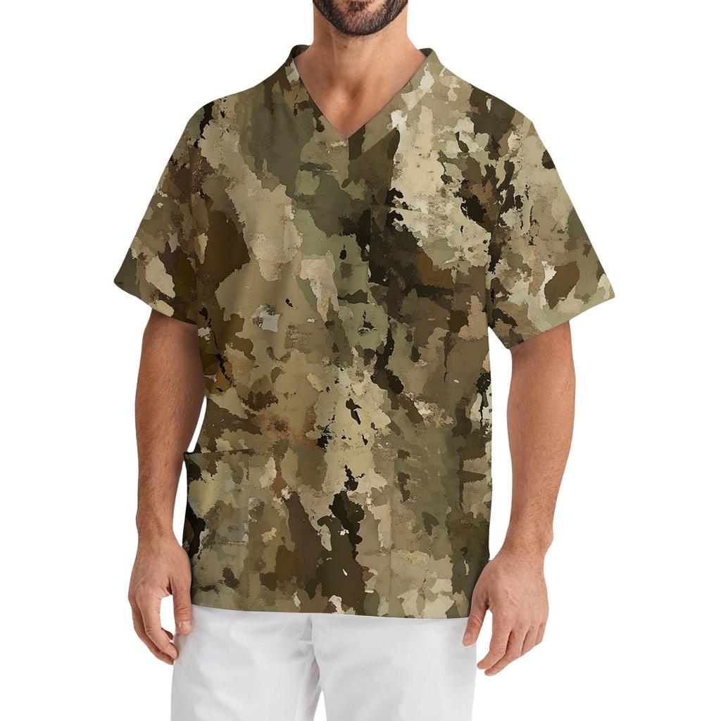 Pánské ležérní tričko s krátkým rukávem, véčkovým výstřihem a potiskem, s přední kapsou