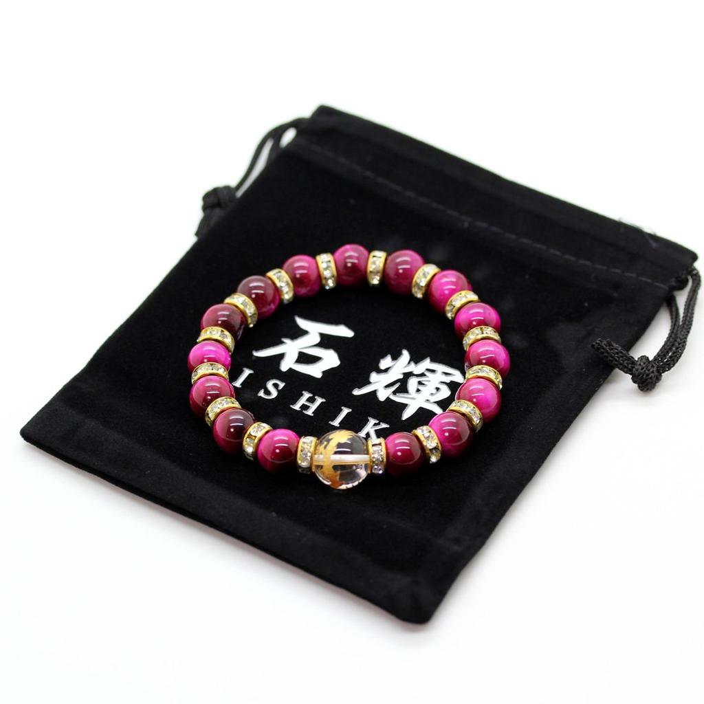 Ishiki AAAA Grade Natural Pink Tiger Eye Gold Carved Emperor Prayer Beads Power Stone for Financial and Professional Luck Stone, 10mm, Five-Clawed